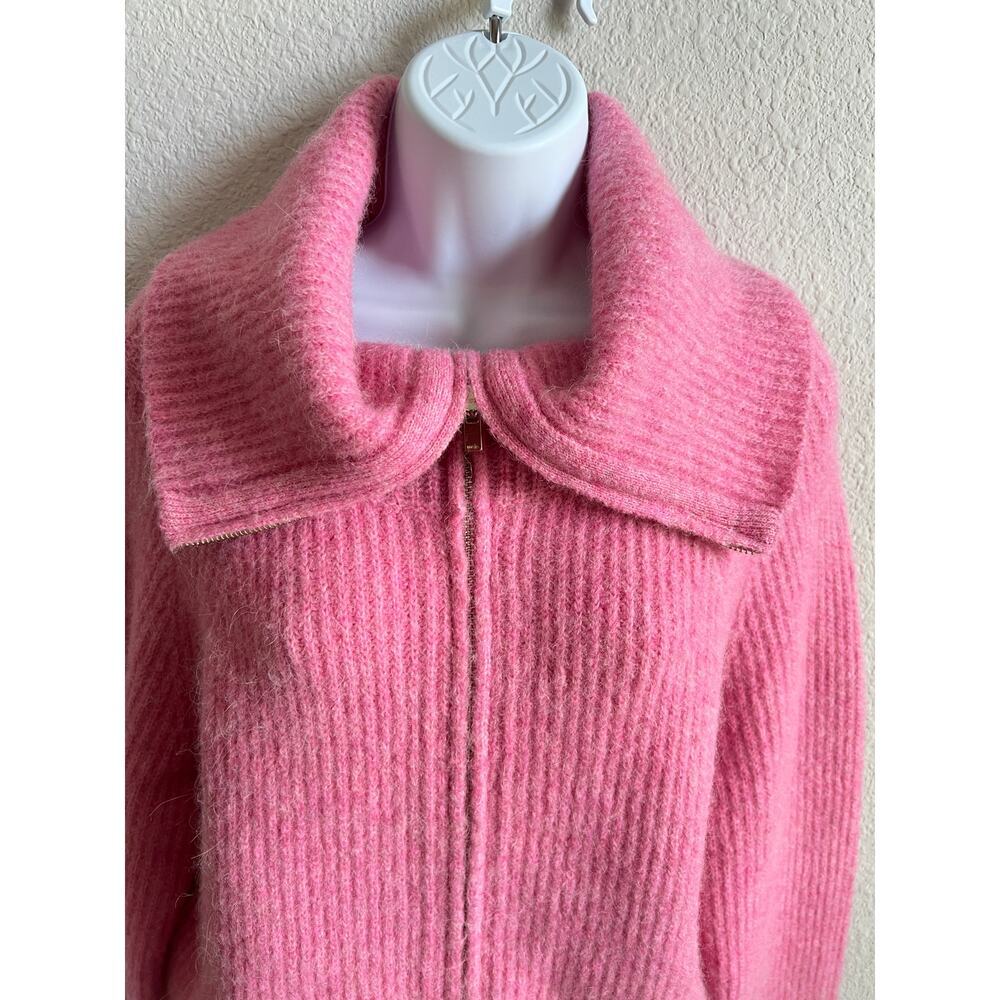 Maje Pink Myzip Wool Blend Cardigan Women's XS Casual Chic Minimalist Sweater - Picture 3 of 6